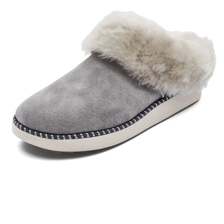 Olukai Women's Ku'i Shearling Mule Slippers - Fog/Mist Grey