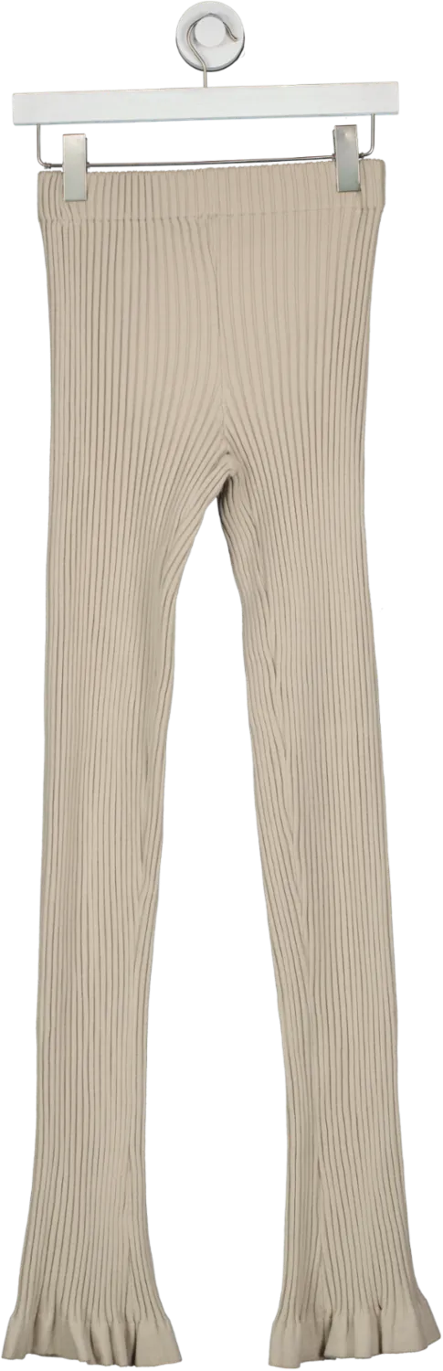 Paper Moon Seoul Beige Ribbed Knit Flared Trousers UK S