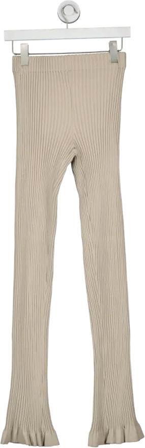 Paper Moon Seoul Beige Ribbed Knit Flared Trousers UK S