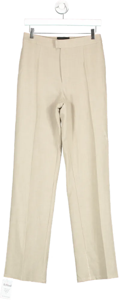 PrettyLittleThing Beige Label Oatmeal Tailored Straight Leg Trousers UK 6