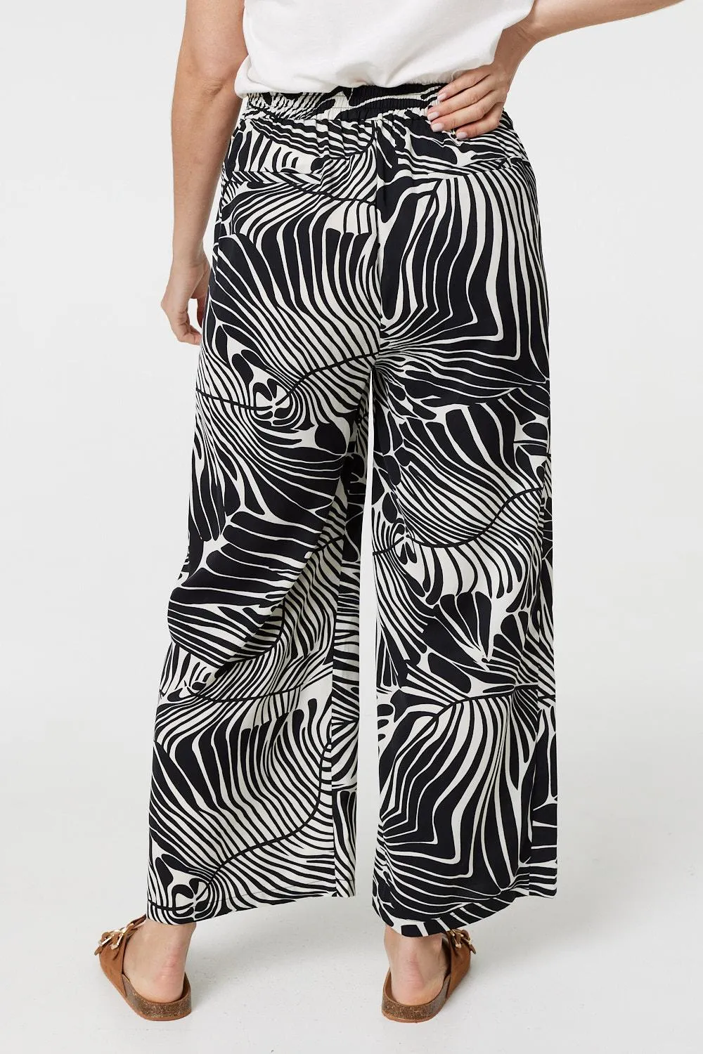 Printed High Waisted Wide Leg Trousers