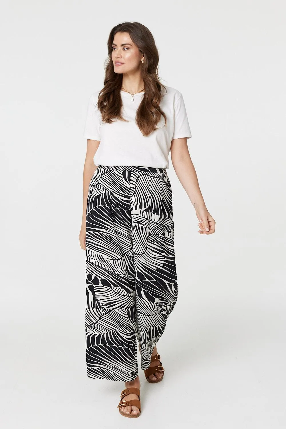 Printed High Waisted Wide Leg Trousers