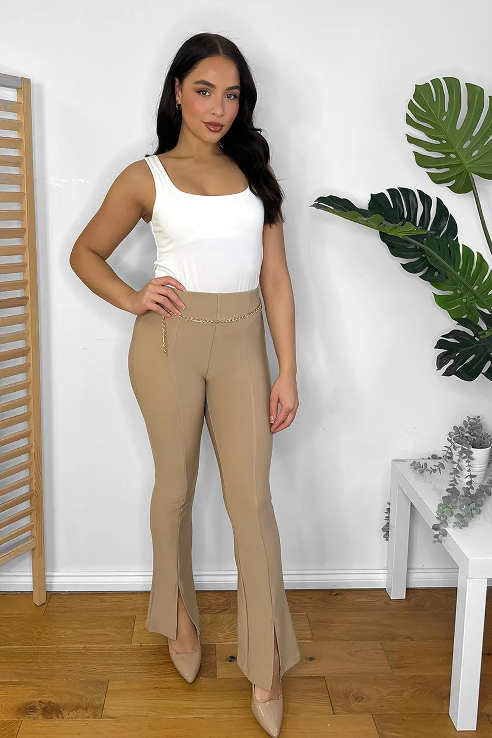 Split Leg Chain Belt Trousers