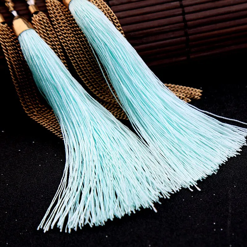 Stylish Teal Blue Tassel Fringe Antique Look Earring