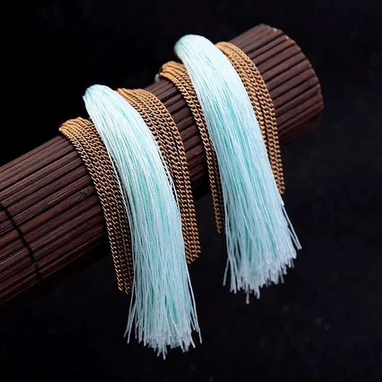 Stylish Teal Blue Tassel Fringe Antique Look Earring