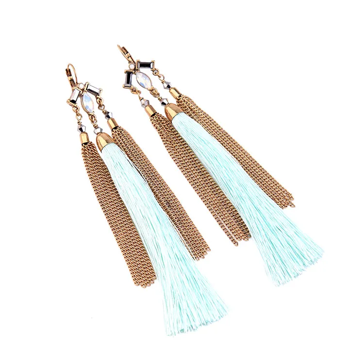 Stylish Teal Blue Tassel Fringe Antique Look Earring