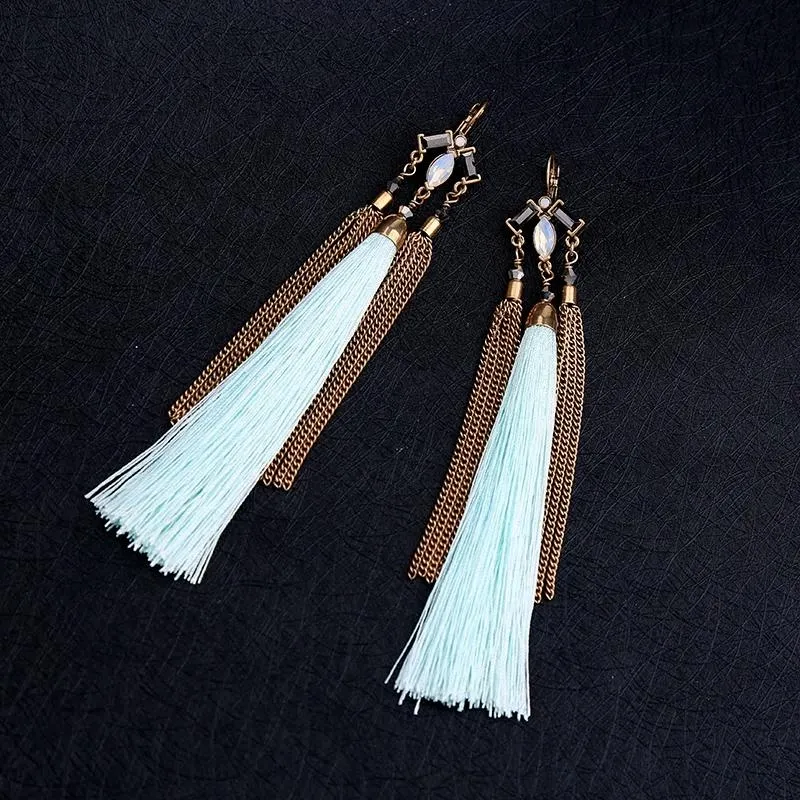 Stylish Teal Blue Tassel Fringe Antique Look Earring