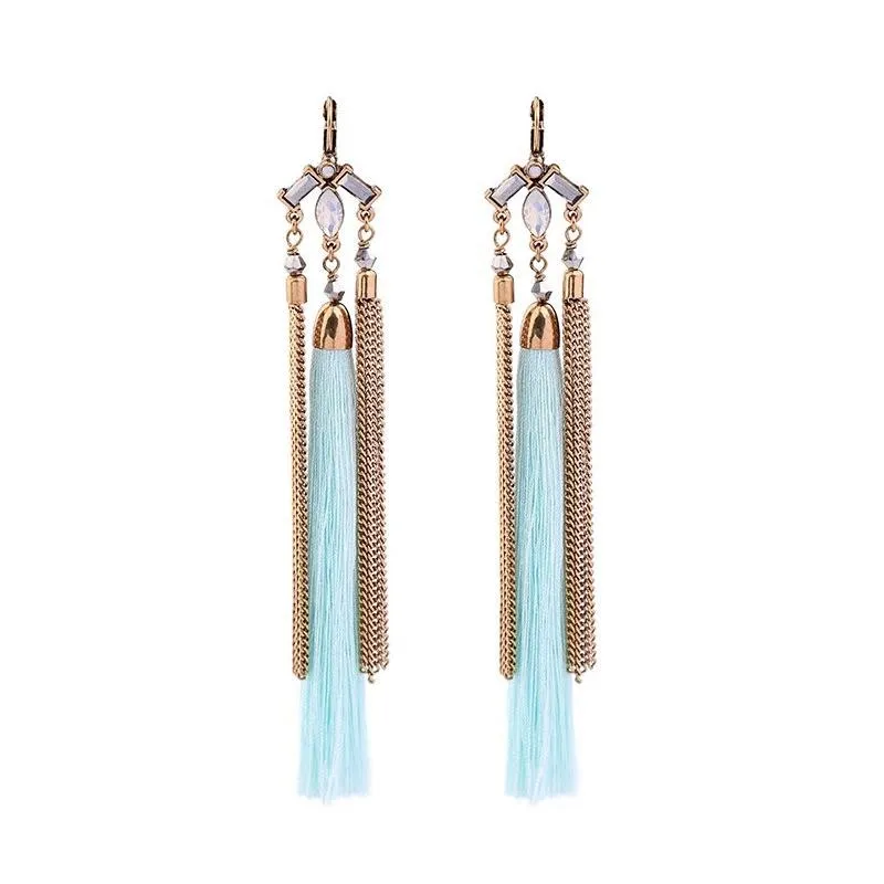 Stylish Teal Blue Tassel Fringe Antique Look Earring