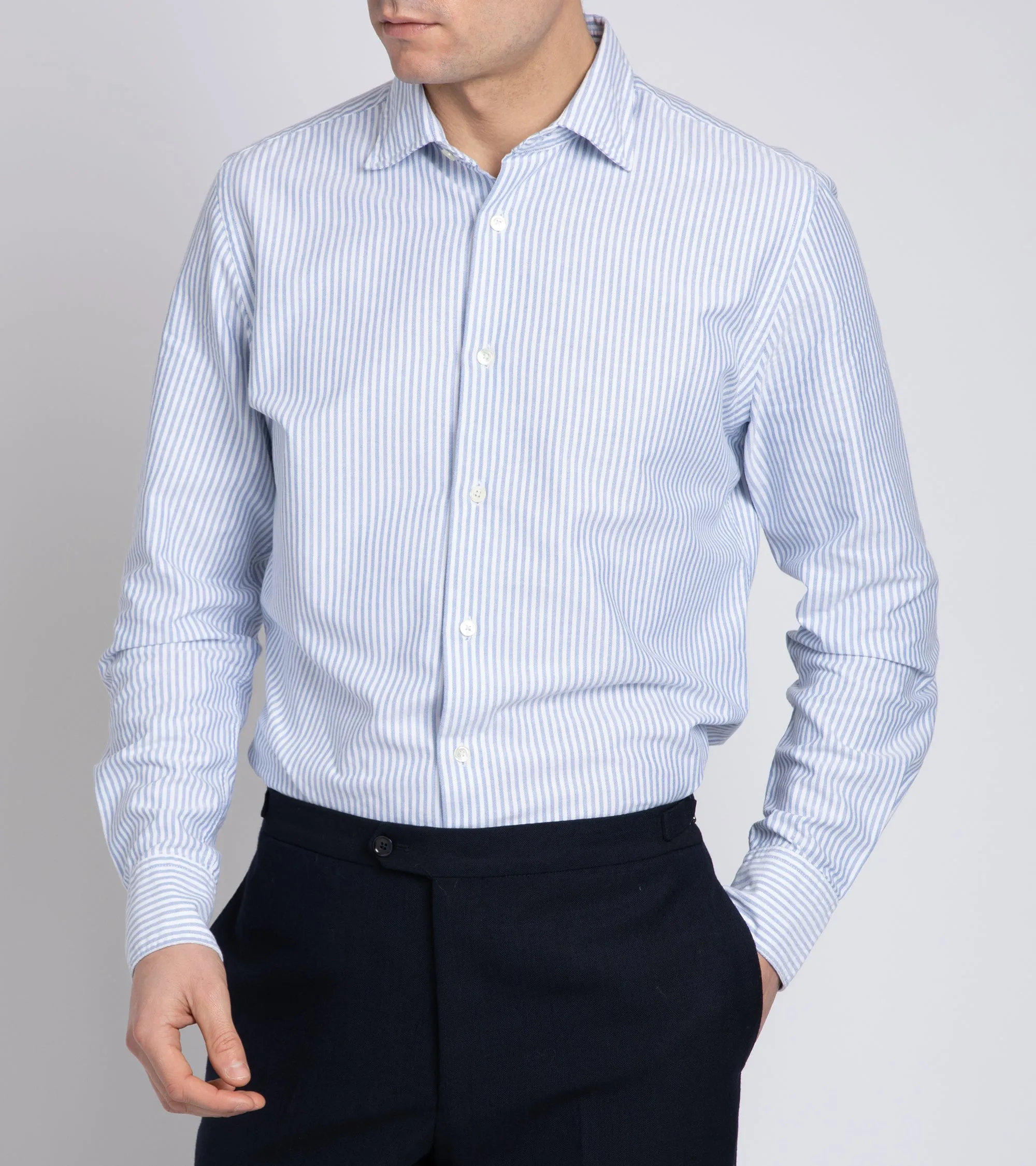 Trunk Audley Cotton Oxford Shirt: Light Blue Stripe