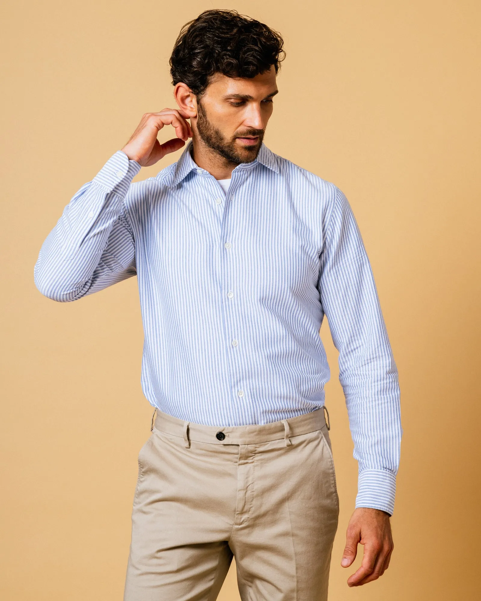 Trunk Audley Cotton Oxford Shirt: Light Blue Stripe