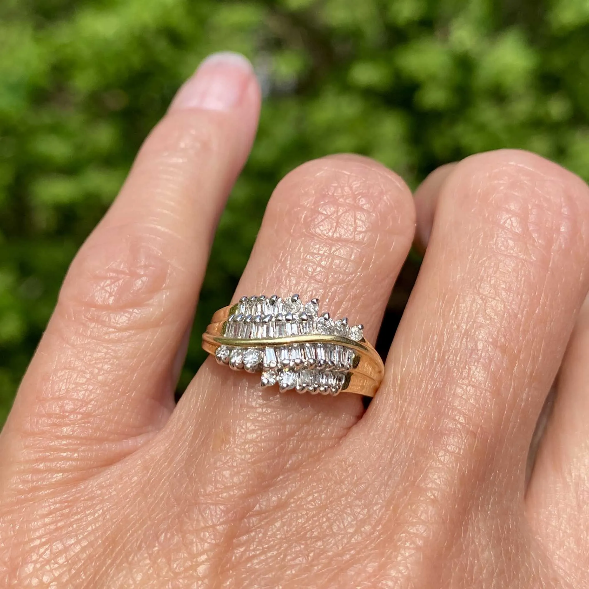 Vintage 14K Gold Baguette Diamond Cocktail Ring