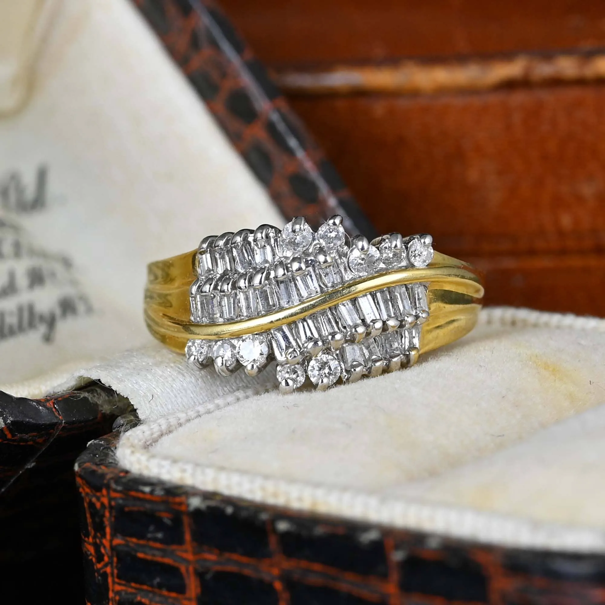 Vintage 14K Gold Baguette Diamond Cocktail Ring