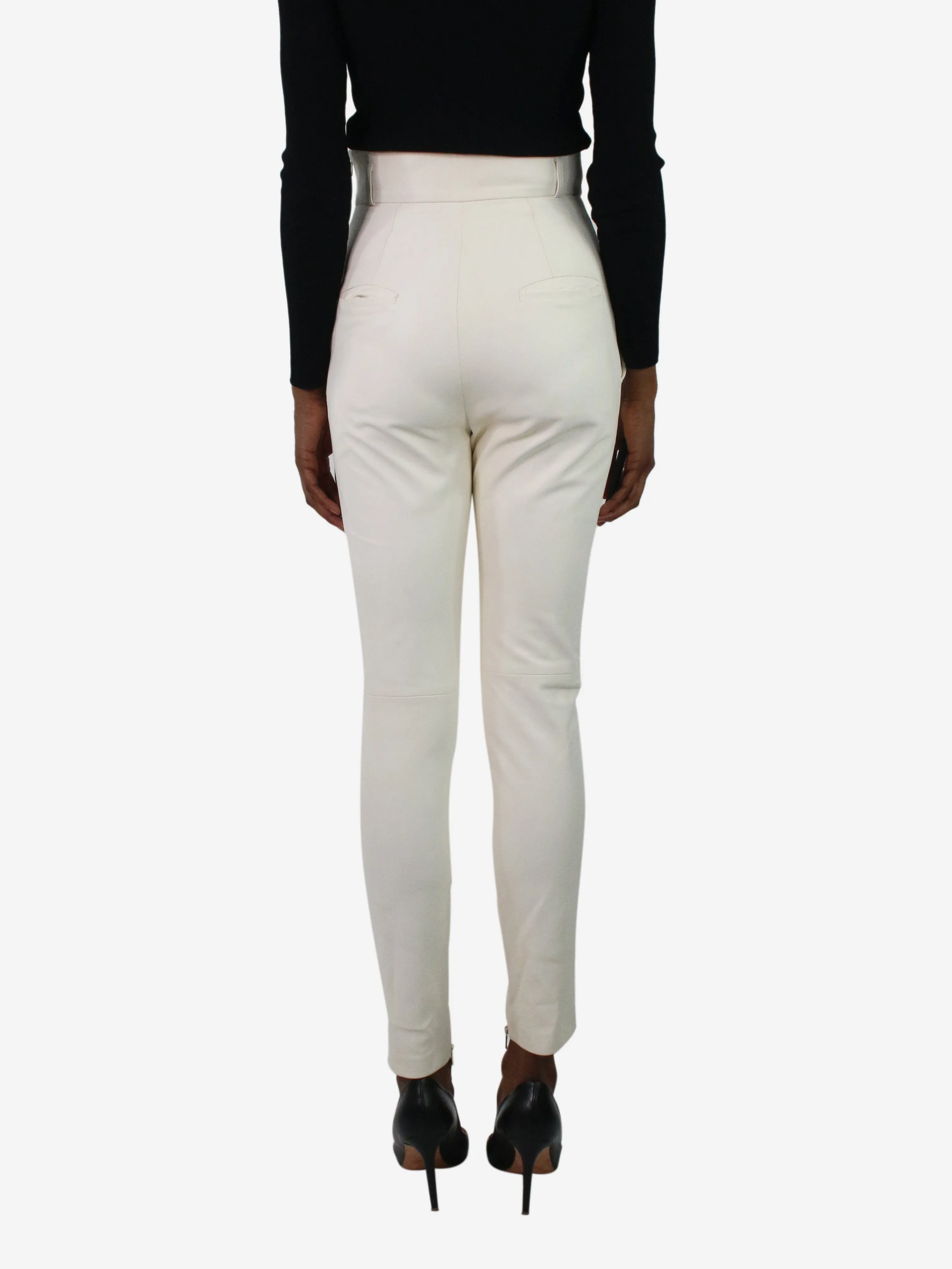 White leather stud-buttoned trousers - size FR 34