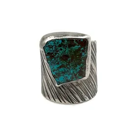 Wide Hammered Line Ring, Turquoise